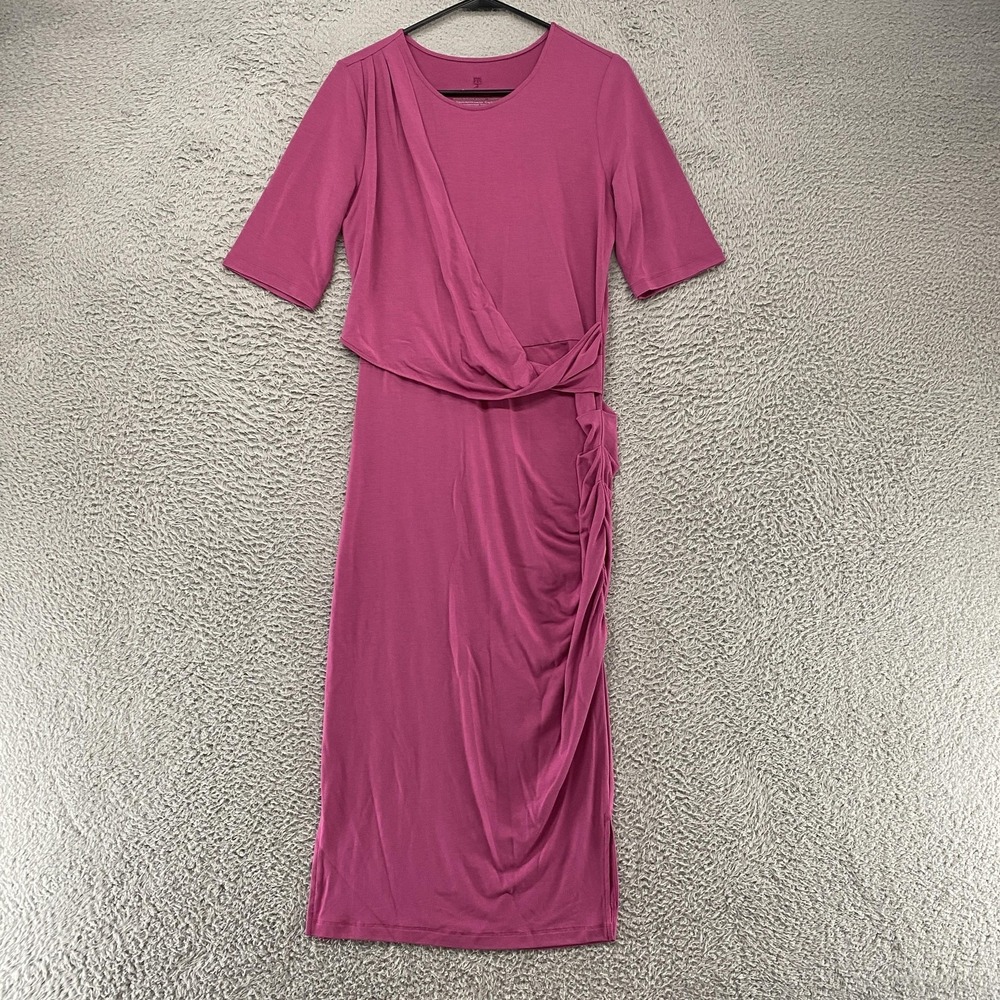 Betabrand Midi Dress Womens M Pink Jersey Ruched Sheath Drape Workwear Office